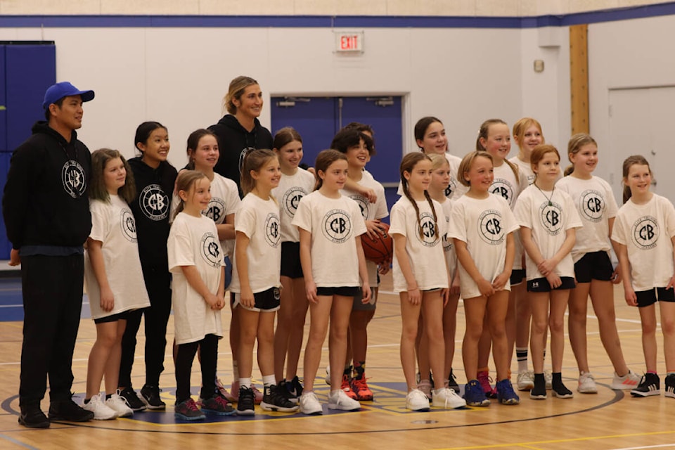 Vernon’s Cassandra Brown (rear) hosts another All Girls Basketball skills and shooting camp at Vernon Christian School in Febuary. (Roger Knox - Morning Star)