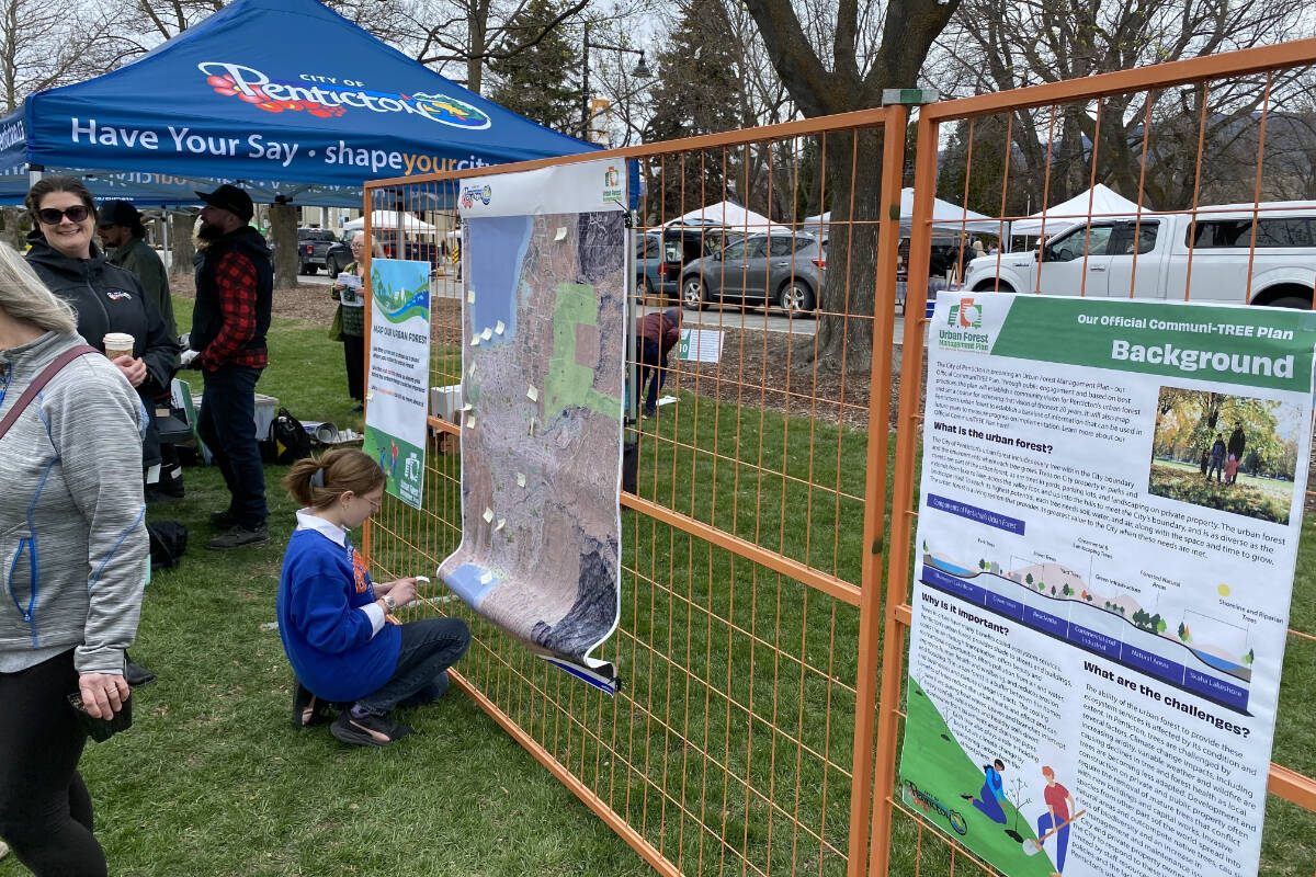 People were seen mapping Pentictons urban forest at Gyro Park on Saturday. (Logan Lockhart- Western News)