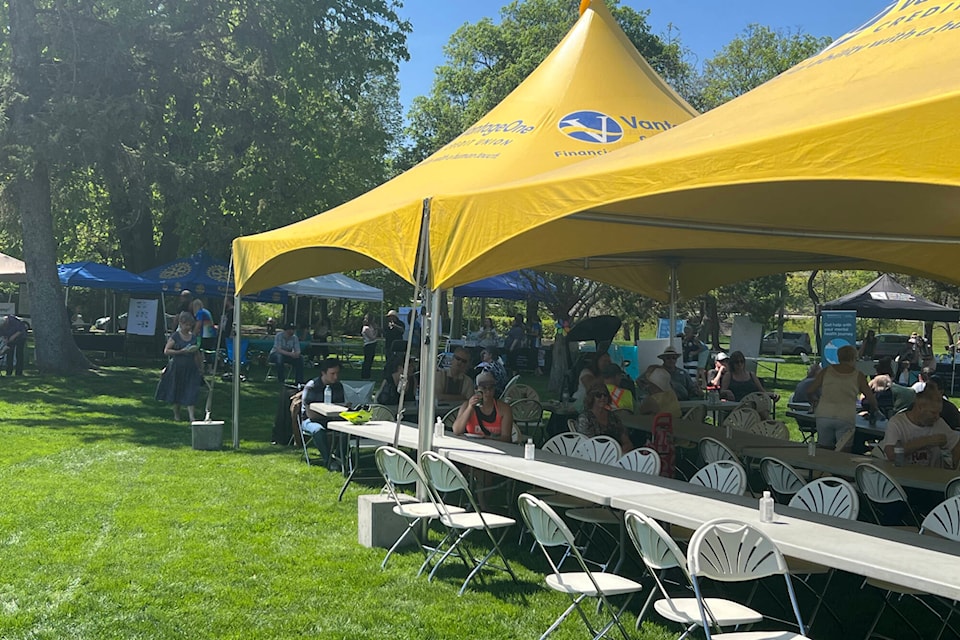 Hundreds of people attended CMHA Vernon’s block party in Polson Park to mark Mental Health Week Thursday, May 4, 2023. (Brendan Shykora - Morning Star)