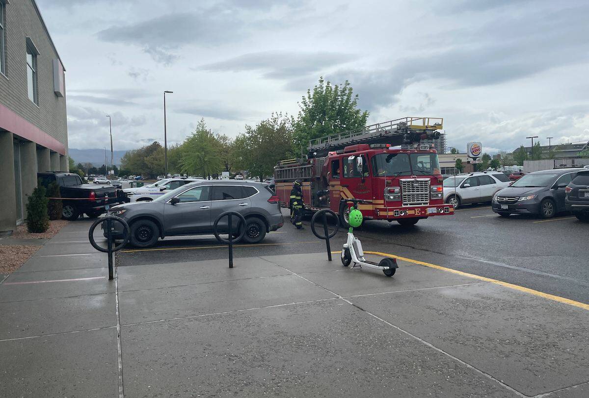 A vehicle went into the CIBC at Harvey and Cooper in Kelowna Friday afternoon. (Gary Barnes/Capital News)