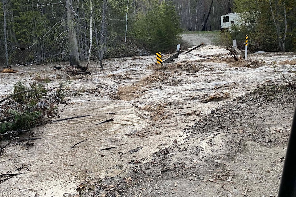 The bridge on Maw Main FSR is washed out and other backcountry roads are unstable. (OKIB photos)