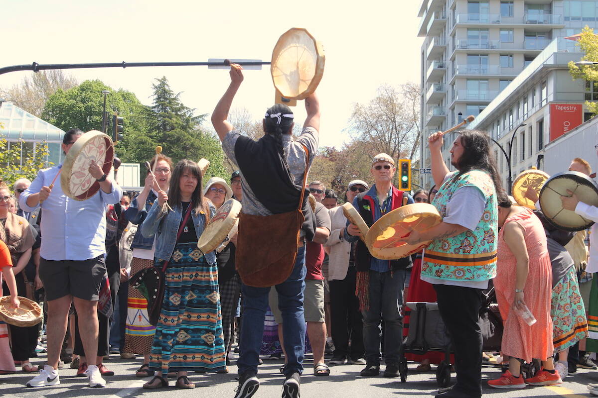 The annual Moose Hide Campaign march in Victoria on May 11 called for ending violence against women and children. (Jake Romphf/News Staff)