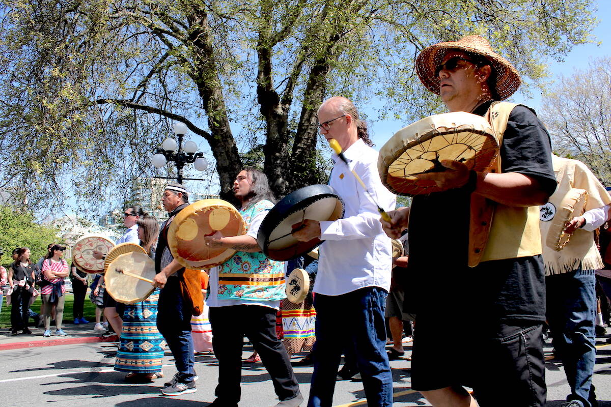The annual Moose Hide Campaign march in Victoria on May 11 called for ending violence against women and children. (Jake Romphf/News Staff)