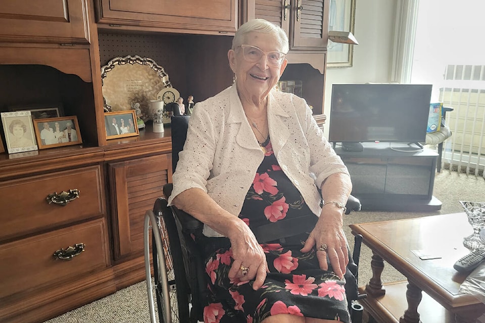 Vernon’s Elsie Wilson, who operated the FM. Ladies Wear Shop with her late husband, Jack, on 30th Avenue from 1968-1996, celebrates her 100th birthday Thursday, May 18. (Roger Knox - Morning Star)