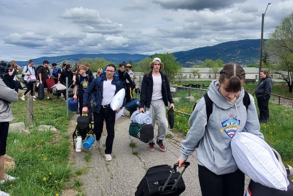 The students arrive for the week-long life of RCMP training simulation during the annual Jean Minguy Memorial RCMP Youth Academy at the Vernon Army Camp. (RCMP/Facebook photo)