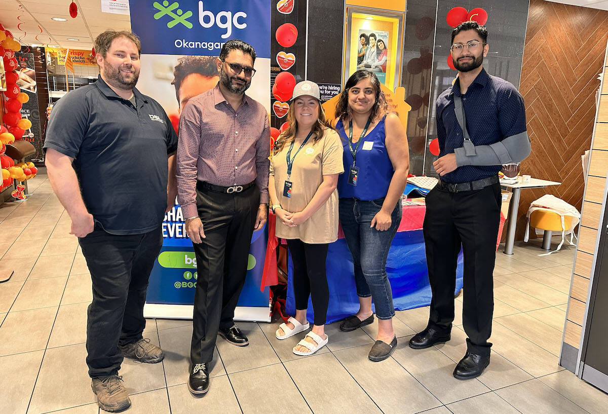 Penticton McDonald’s staff and franchisee with BGC Okanagan staff celebrate a successful McHappy Day at the Main Street location on May 15. (Submitted)