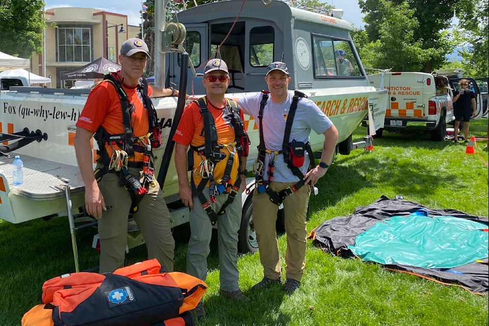 Members of Penticton and District Search and Rescue at the group’s 50th-anniversary party at Gyro Park in Penticton on May 27. (Logan Lockhart- Western News)