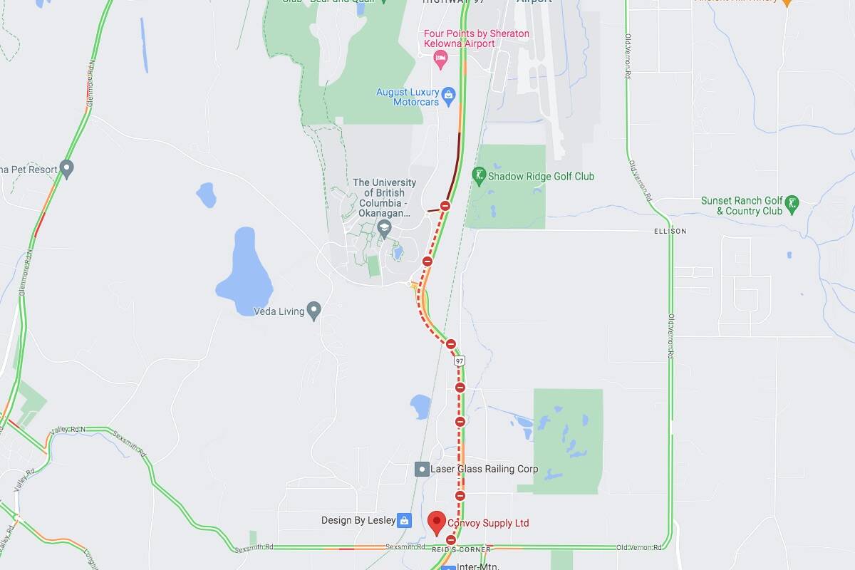 Highway 97 has been closed southbound for several hours due to a vehicle incident. (Google Maps)