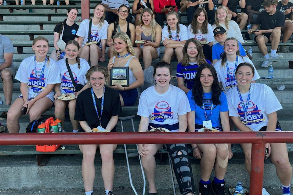 The Seaton girls rugby sevens team, after finishing sixth in provincials. Top row: Willow Elliott, Evelie Colclough, Naomi Kong, Mya Koleba, Ellie Koleba, Piquette Lafrance and Ally Hobenshield. Middle row: Sadie Christensen, Elia Collins, Ruby Kaltiainen, Josi Schlautmann, Emery Britton and Abby Lawlor Bottom row: Bryn Witvoet, Jesse Mitchell, Elysha Souch and Janna Schneider. (Aly Lypchuk Photo)