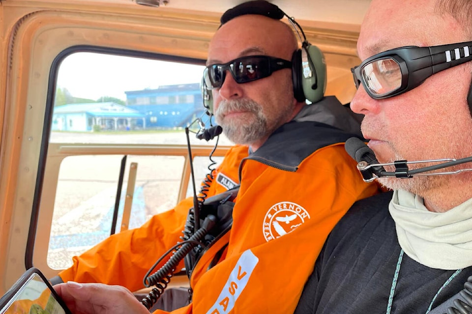 Vernon Search and Rescue safely rescued a pair of lost hikers using a helicopter and their feet in the Monashee Trail area Saturday, June 10. (Facebook photo)