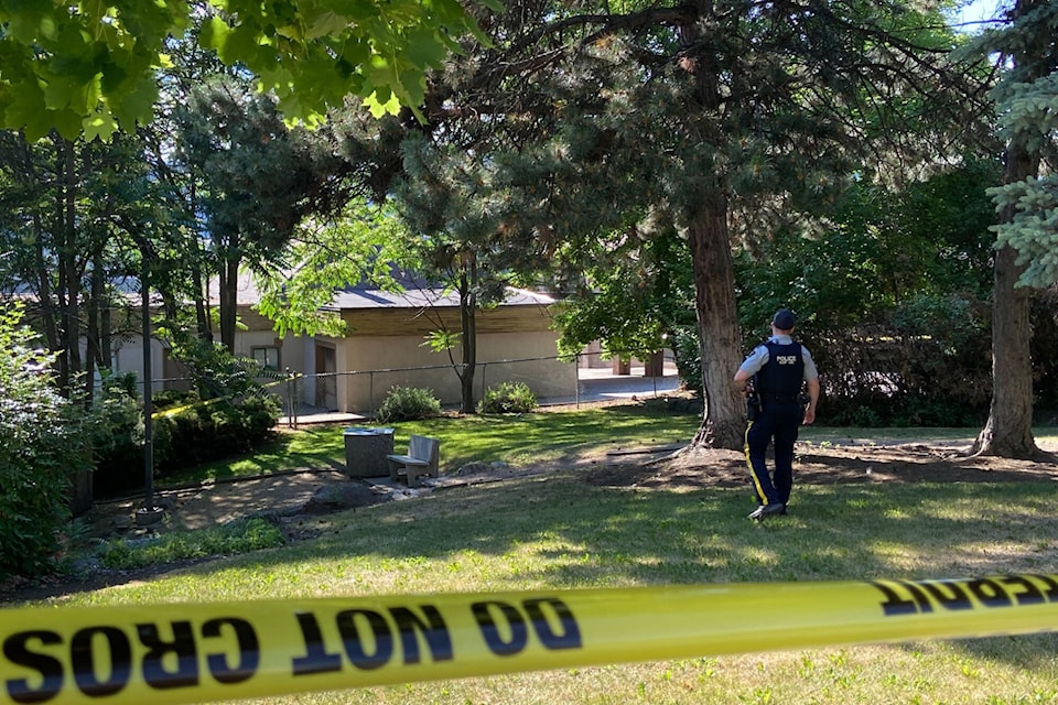 RCMP had Justice Park taped off after a suspicious device was found Monday afternoon, June 12. (Jennifer Smith - Morning Star)