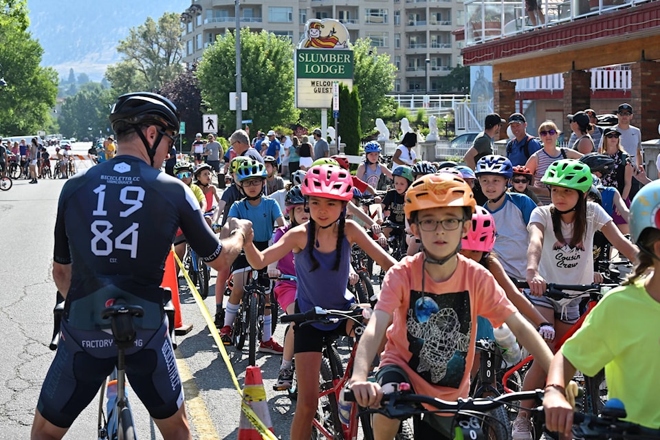 A young rider gets a fist-pump ahead of her race at the Piccolofondo on Saturday, July 8. (Brennan Phillips Western News)