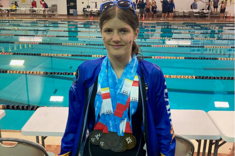 Vernon swimmer Niya Kashuba won six medals - two gold, four silver - in the North American Indigenous Games’ pool in Nova Scotia. (Contributed)