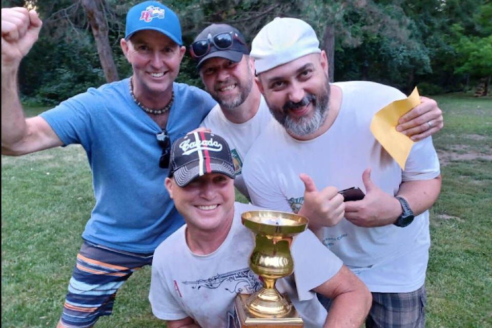 Duos featuring Scott Horsfeld, Curt Steinke, Kelly Sproule and Ryan Varley finished one-two at the 2023 Greater Vernon Bocce Open Saturday, July 22, at Coldstream Park. Horsfeld and Steinke won the event in their tournament debut. (Contributed)