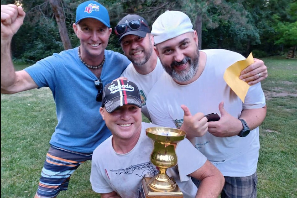 Duos featuring Scott Horsfeld, Curt Steinke, Kelly Sproule and Ryan Varley finished one-two at the 2023 Greater Vernon Bocce Open Saturday, July 22, at Coldstream Park. Horsfeld and Steinke won the event in their tournament debut. (Contributed)