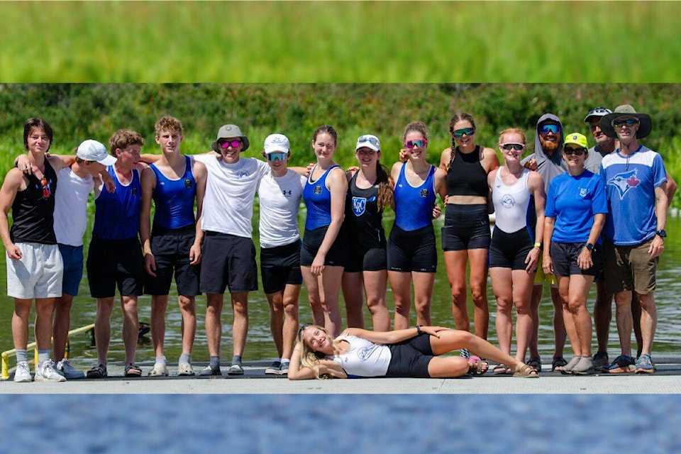 The Okanagan/Thompson team and their coaches at the B.C. Rowing Championships. (Contributed)