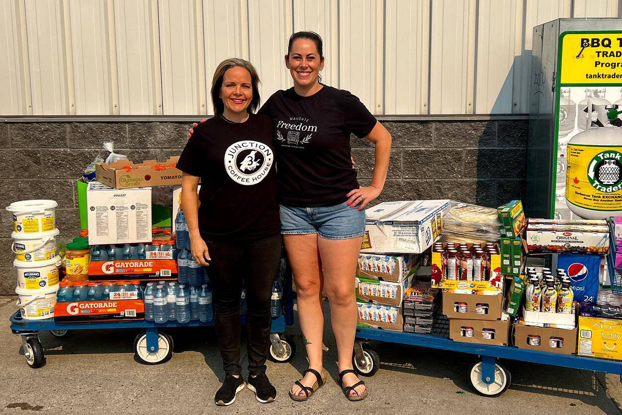 Friends Sara Van Der Hoeven from Junction 3 Coffeehouse and Melissa Genberg from Queen of the South Charcuterie have shopping for and making hundreds of meals for all first responders since the Eagle Bluff wildfire started on Saturday, July 29. (Contributed)