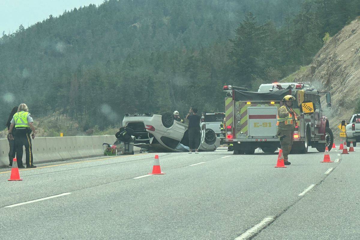 One lane open southbound on Highway 97 in Lake Country due to roll over. (Jordy Cunningham/ Lake Country)