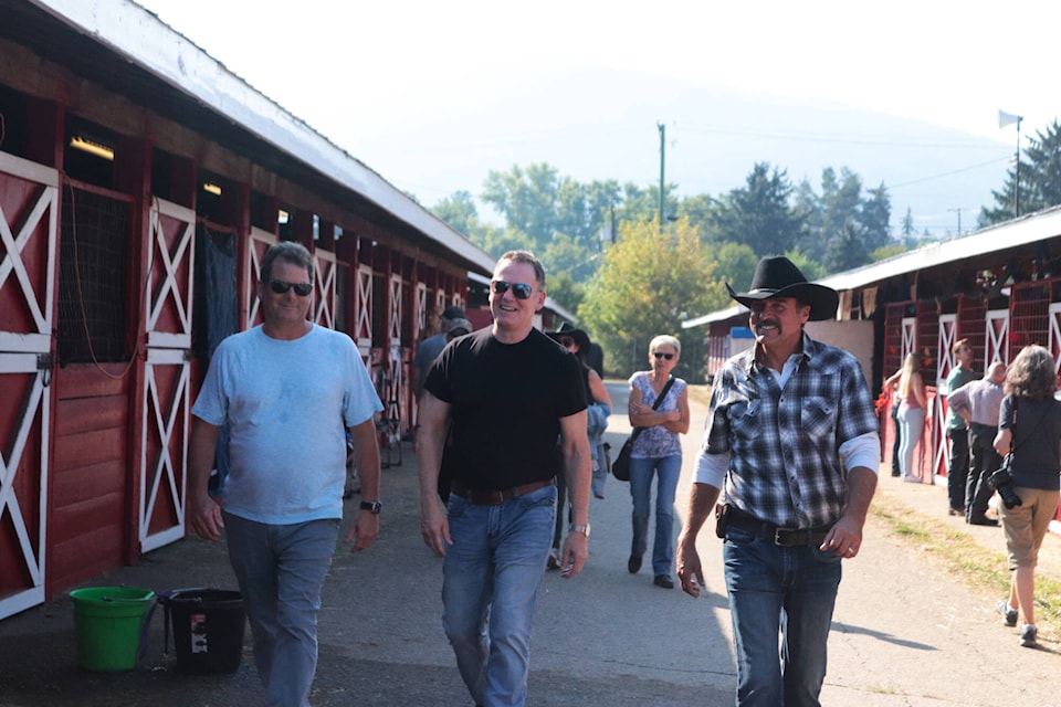 BC United leader Kevin Falcon (centre) spent the day with Shuswap MLA Greg Kyllo at the Interior Provincial Exhibition in Armstrong Friday, Sept. 1, 2023. (Brendan Shykora - Morning Star)
