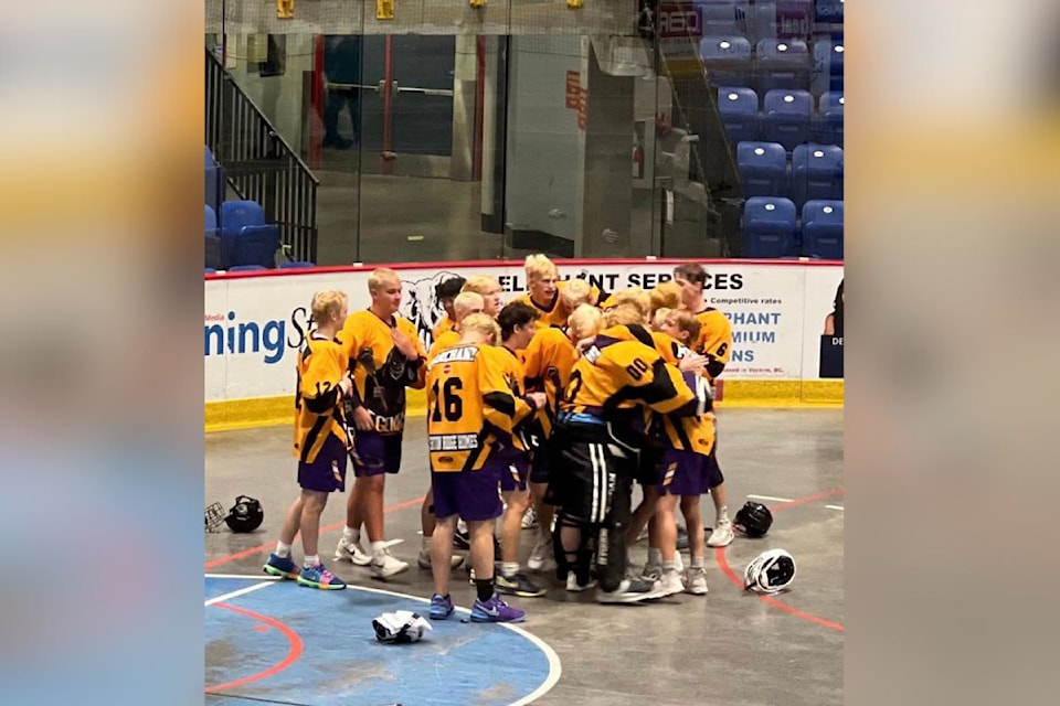 The North Okanagan Legends celebrate their provincial championship victory on home floor Sunday, July 20, at Kal Tire Place in Vernon. The Legends won the B.C. U17B title with a 10-3 romp over the Prince George Posse, and went undefeated in the four-day tournament.