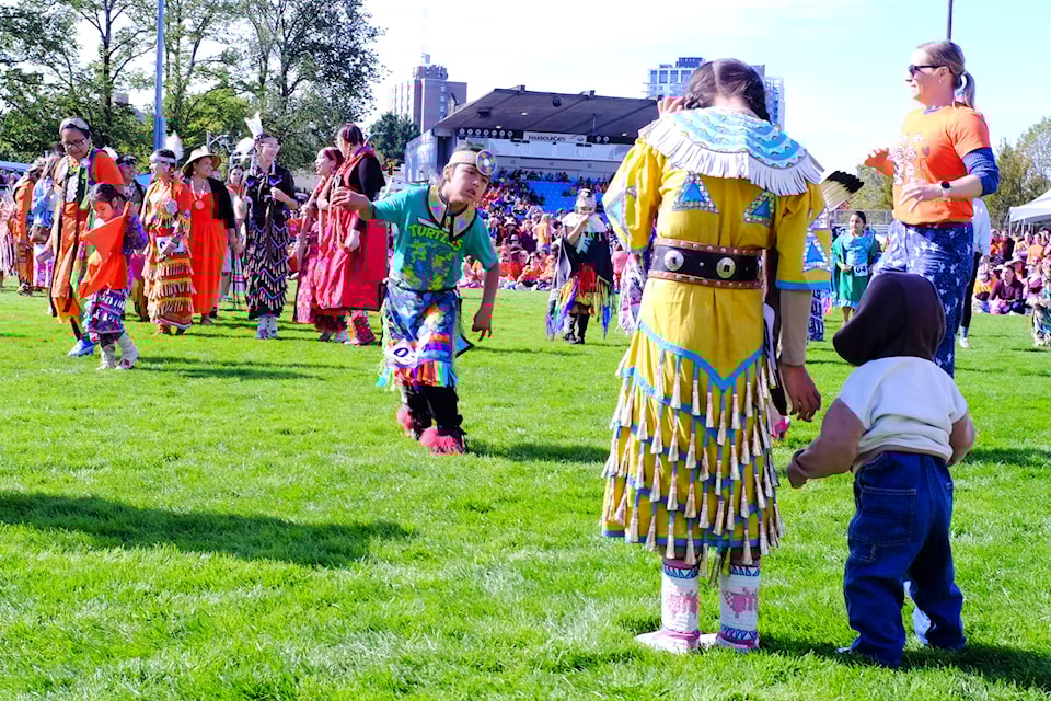 Thousands gathered at Victoria’s Royal Athletic Park for the fourth South Island Powwow on the National Day for Truth and Reconciliation, Sept. 30, 2024. 