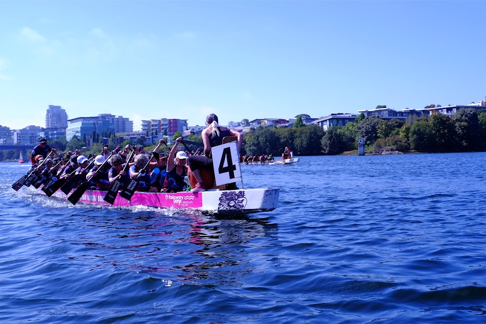 The drumming and cries of dragon boaters echoed in Victoria’s Upper Harbour as the annual Vancouver Island Dragon Boating Festival took place on Sunday morning (Aug. 24).