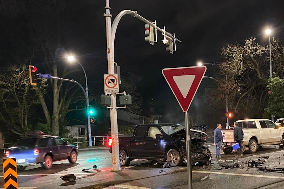 A crash at Finlayson and Cook streets impacts early commuters in Victoria on Dec. 13. 