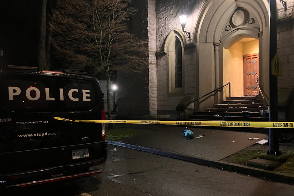 VicPD investigates an incident adjacent to Christ Church Cathedral early in the morning on Dec. 20.