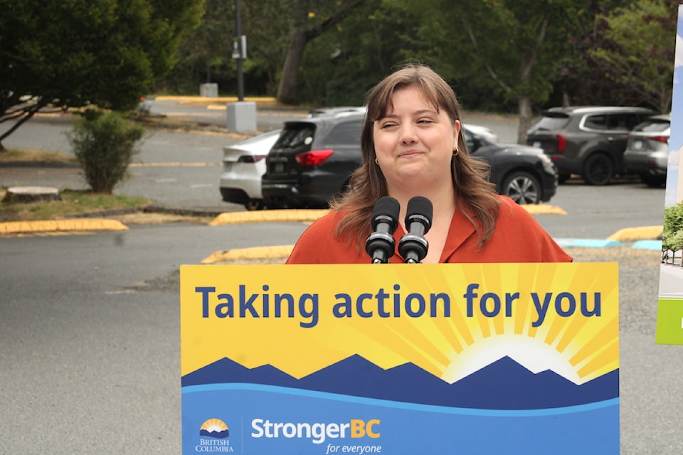 Olivia Bult, women's director for the Camosun College Student Society, speaks at a July 17 announcement about the school's first student residence. 