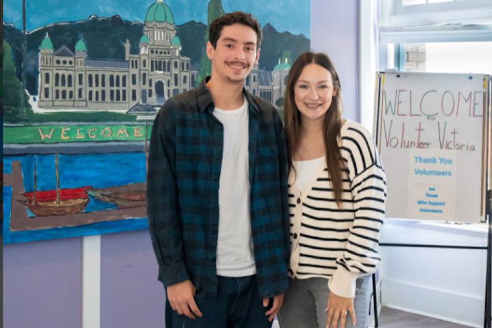Ricardo Caetano, a student participant in the Eco-Anxious Stories and Next Steps project and Julia Harrison with Volunteer Victoria.