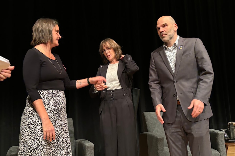Victoria-Beacon Hill candidates Tim Thielmann (Conservative Party of B.C.), Grace Lore (B.C. NDP) and Sonia Furstenau (B.C. Green Party) spoke briefly after the 2.5-hour debate.