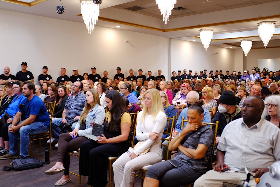 Hundreds of residents gathered at Ambrosia Banquet and Events on Fisgard Street for a community meeting about the Dowler Place facility, set to open in the North Park neighbourhood in the coming months. The meeting began at 7 p.m. and ended at 8:45 p.m. on Sept. 25, 2024. 