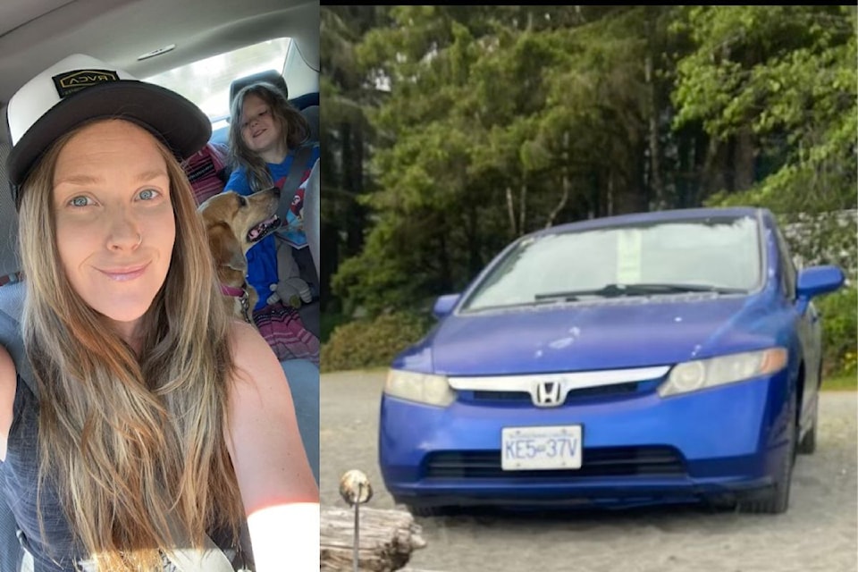 The Millers in their car, a blue 2006  Honda Civic.