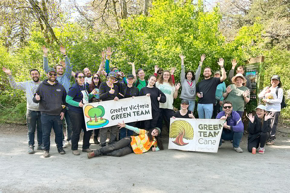 A total of 43 volunteers joined forces on April 16 at Highrock Cairn Park for a hands-on habitat restoration event marking Esquimalt’s annual Earth Day celebration. 