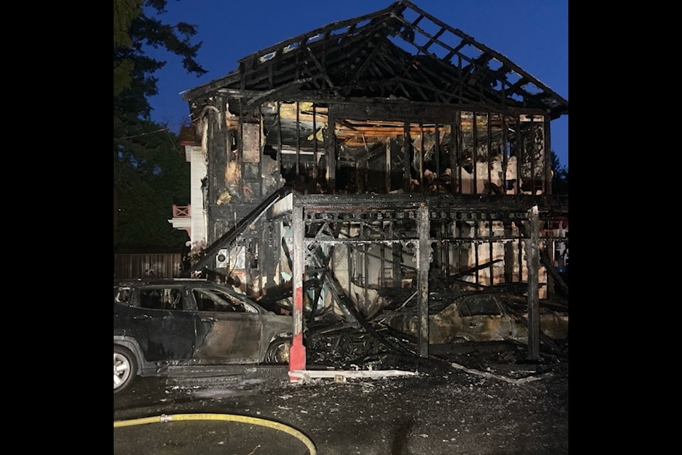 An Esquimalt family is displaced after fire claimed a home and vehicles early Sunday (April 27) morning.