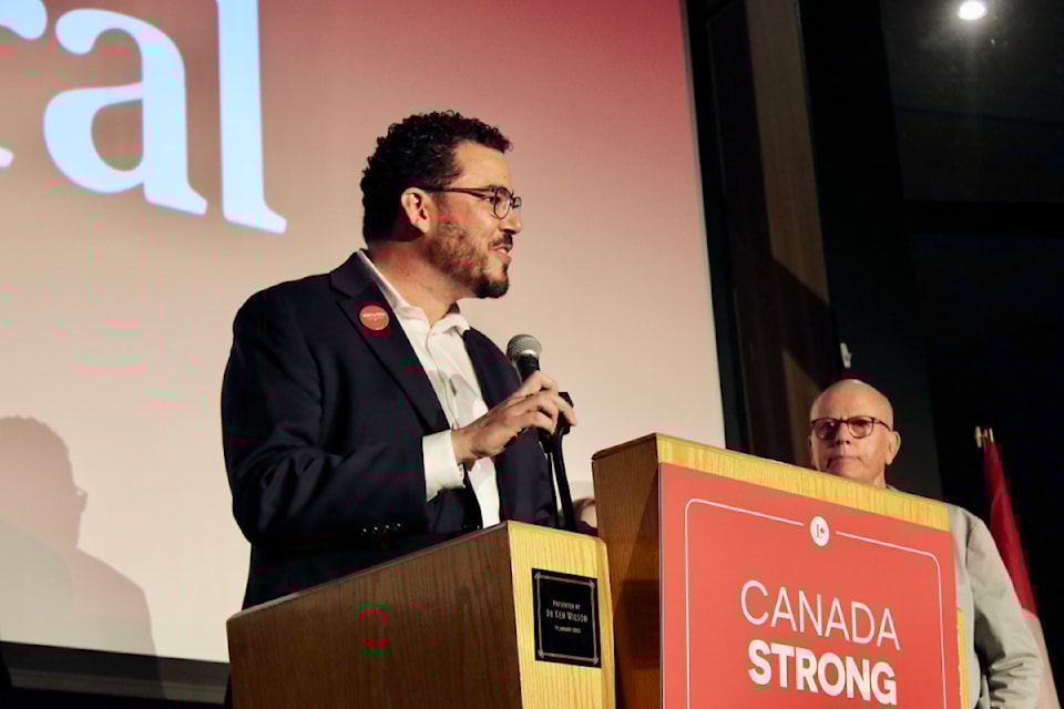 Liberal candidate Will Greaves celebrates a win in the Victoria riding. 