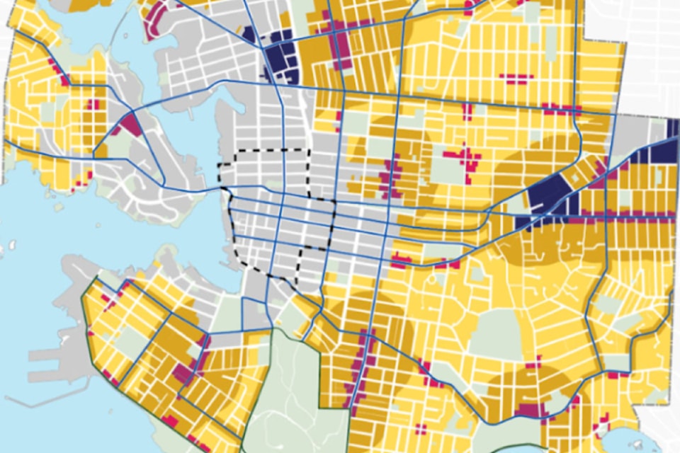 The draft official community plan, Victoria 2050, outlines margins for priority growth areas around the city. 