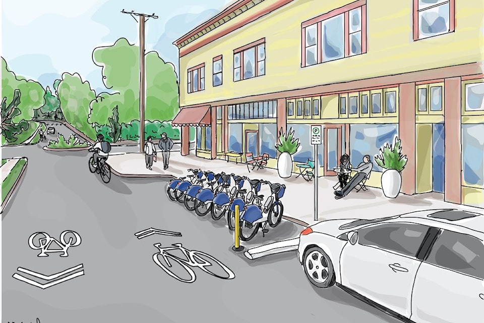 A sketch of a bike share parking zone.