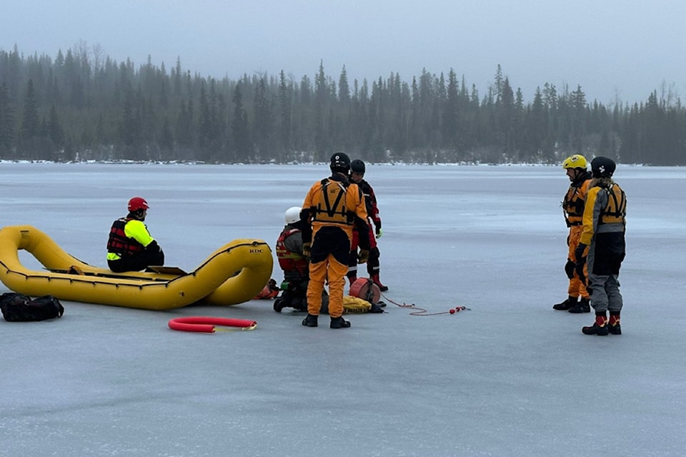 Houston BC Search and Rescue volunteers train, or retrain, in icy surface rescues.