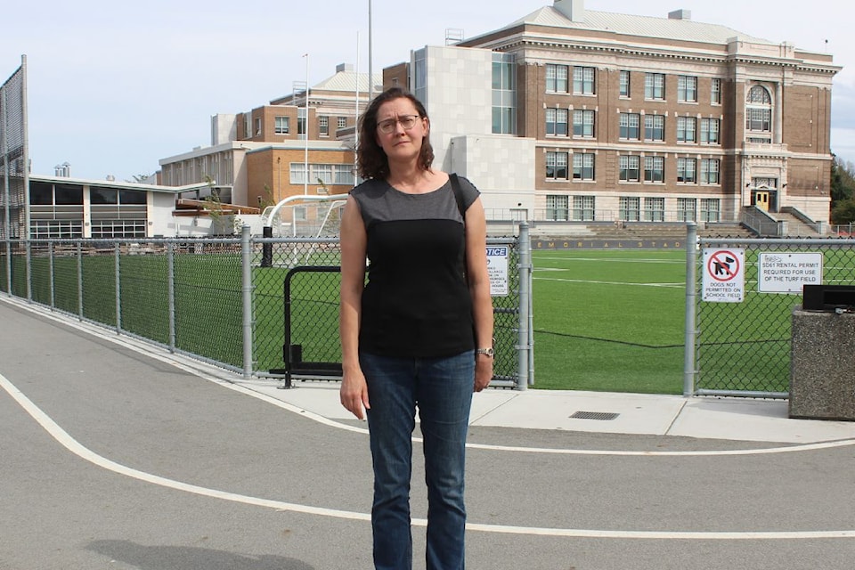 Vlasta Booth, a Victoria parent, says the upgraded track at Vic High School is unsafe.