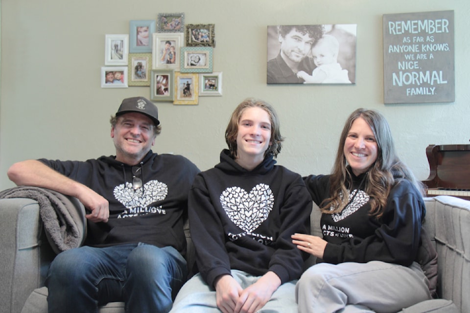 Esquimalt teen Felix Townsin, flanked by parents Troy and Cheryl-Lynn, looks to push youth ideas into reality with new 1 Million Acts of Love Foundation