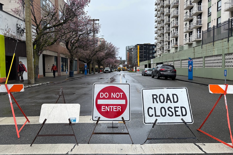 View Street closed at Quadra Street on March 11 after a reported gas leak in the area.
