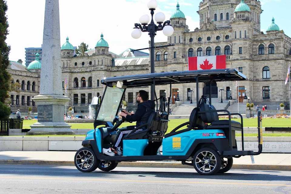 The golf carts are 100 per cent electric and can reach speeds of up to 40 kilometres per hour.
