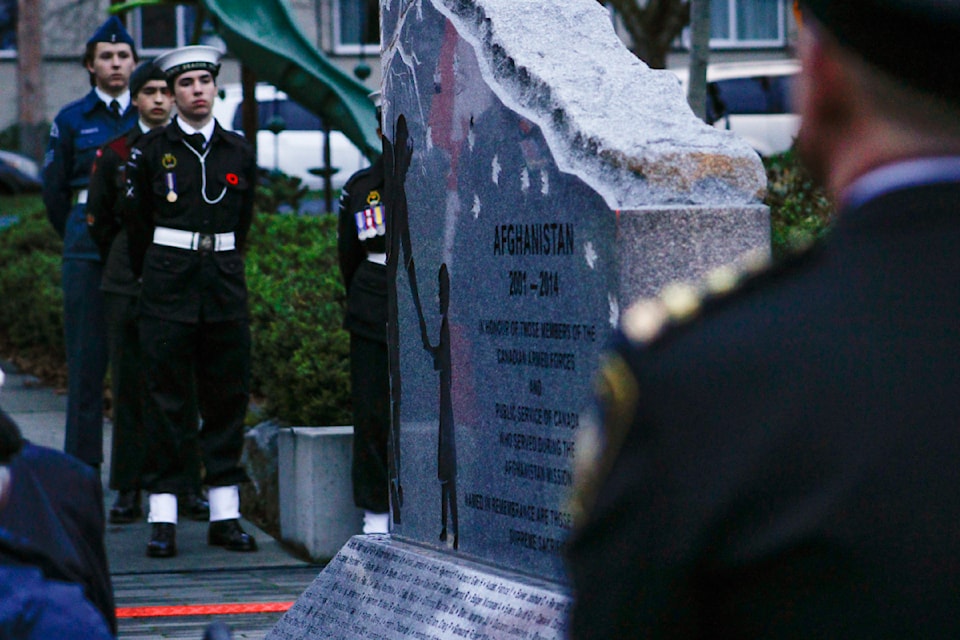 Greater Victorians gathered at the downtown Afghanistan memorial to commemorate the 11th anniversary of the end of Canada's mission on Wednesday, March 12.