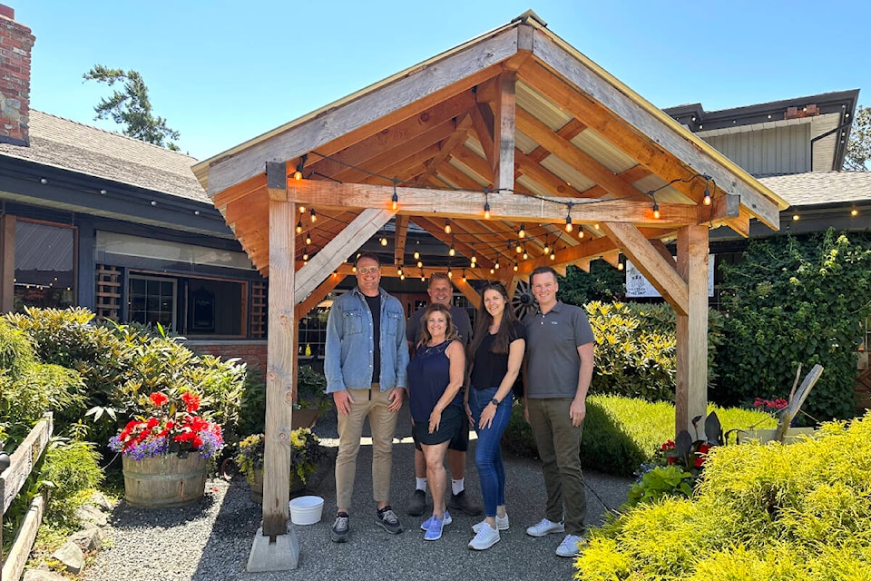 From left to right: Joe Cunliffe, Shannon Madill, Mike Madill, Hollis Turbine, Jason Gray outside My-Chosen Cafe in Metchosin. Cunliffe, Turbine and Gray are set to take over the establishment on Friday (July 14). (Courtesy of Joe Cunliffe) 