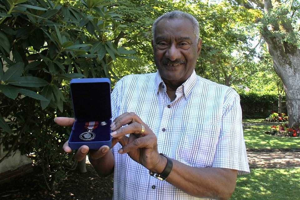 Ron Nicholson officially receives his Governor General’s Sovereign’s Medal for Volunteers – for his years of service to seniors and sharing the important history of Black Canadians – during a July 20 event. (Christine van Reeuwyk/News Staff) 