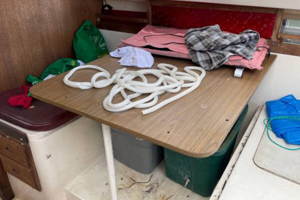 This 27-foot sailboat is available to rent for $500. It includes a dining area. (Photo from Craigslist) 