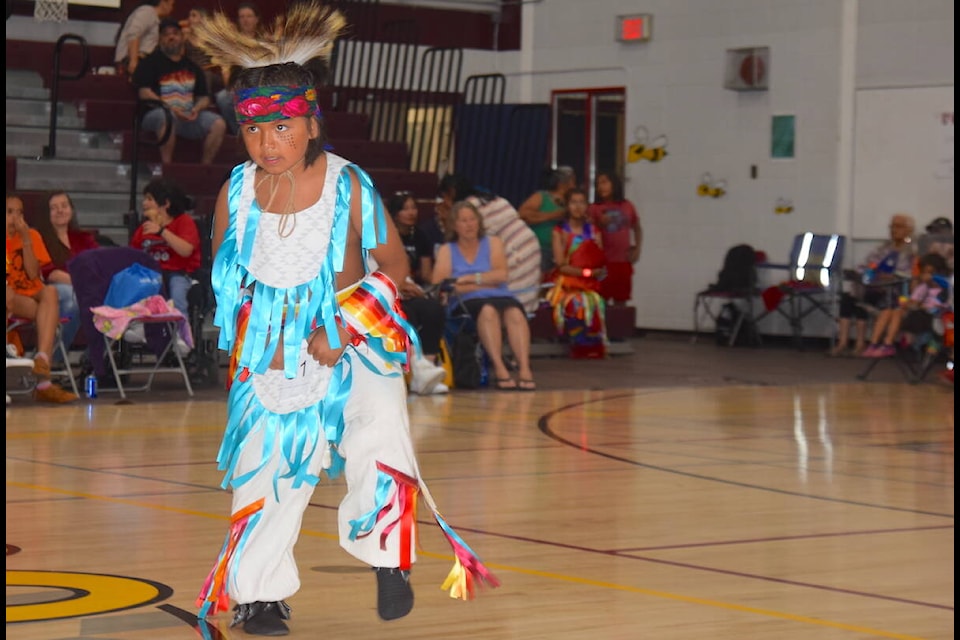 A dancer takes part in the Yellow Wolf Inter-tribal Powwow Sunday (July 23) at Stelly’s Secondary School. (Brendan Mayer/News Staff) 