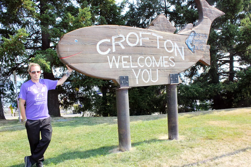 Chadd Cawson’s International Overdose Awareness Day event in Crofton will start under the Crofton Welcomes You sign in the park by the ferry terminal on Aug. 31. (Photo by Don Bodger) 
