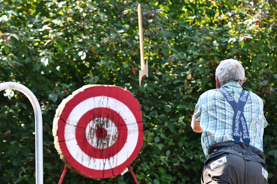 Members of the West Coast Lumberjack Show demonstrated their skills in action-packed appearance all the while entertaining the lively crowd with numerous jokes. (Olivier Laurin / Comox Valley Record) 